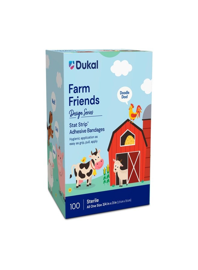 Dukal Design Series Farm Friends Adhesive Bandages with Stat Strip Technology, 3/4” x 3” (Box of 100) - Image 1